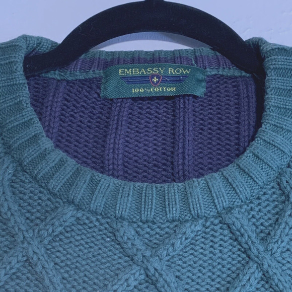 Vtg y2k Geometric Color Block Chunky Knit Sweater X Large crew cotton Pullover - Picture 4 of 11